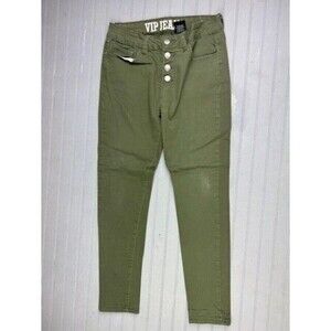 VIP Size 9/10 Womens Jeans Green Skinny Mid Rise Stretch Button Fly